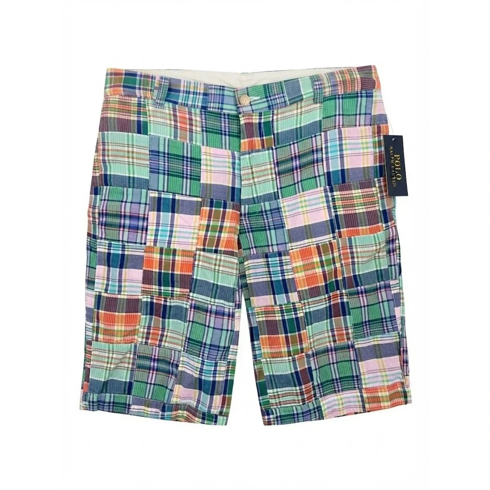 NEW Polo Ralph Lauren Boys Nantucket Patchwork Madras Plaid Shorts Size 20